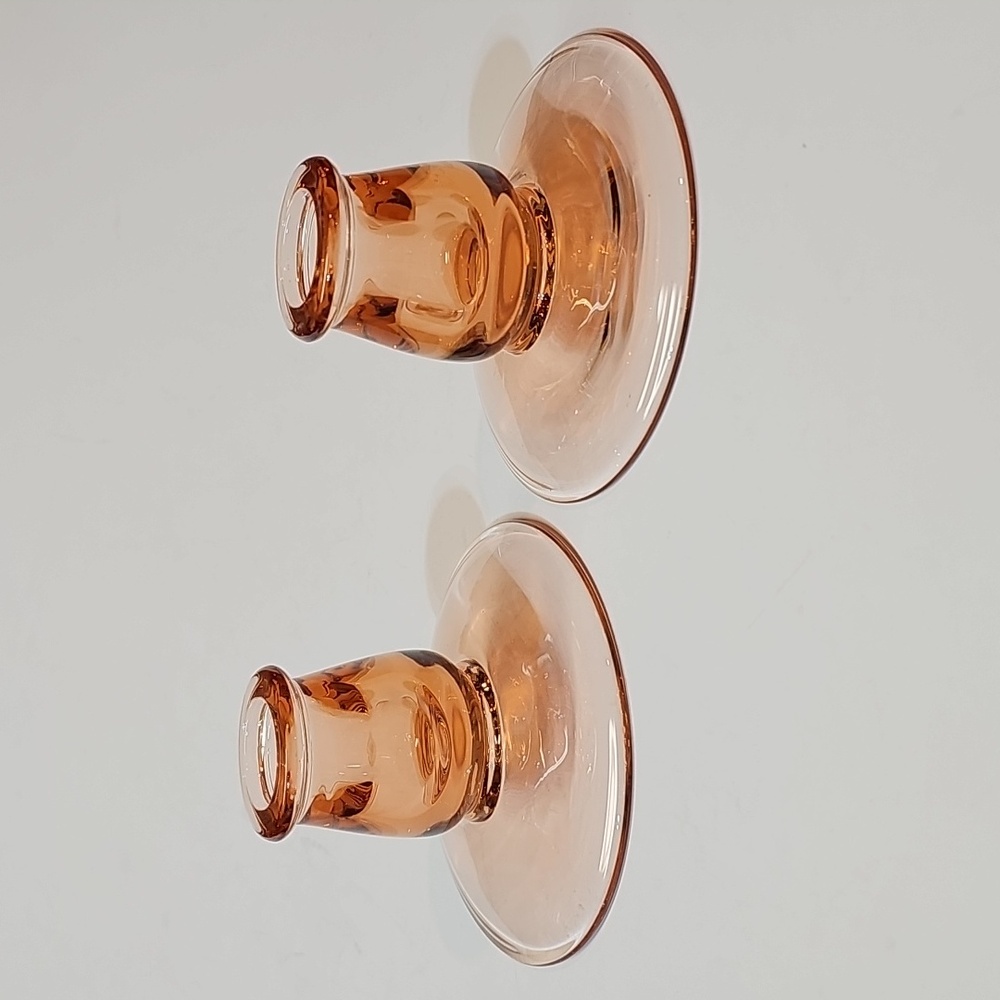 Heisey Glass Candle Holders - Miss Muffit Flamingo Pink, S/2